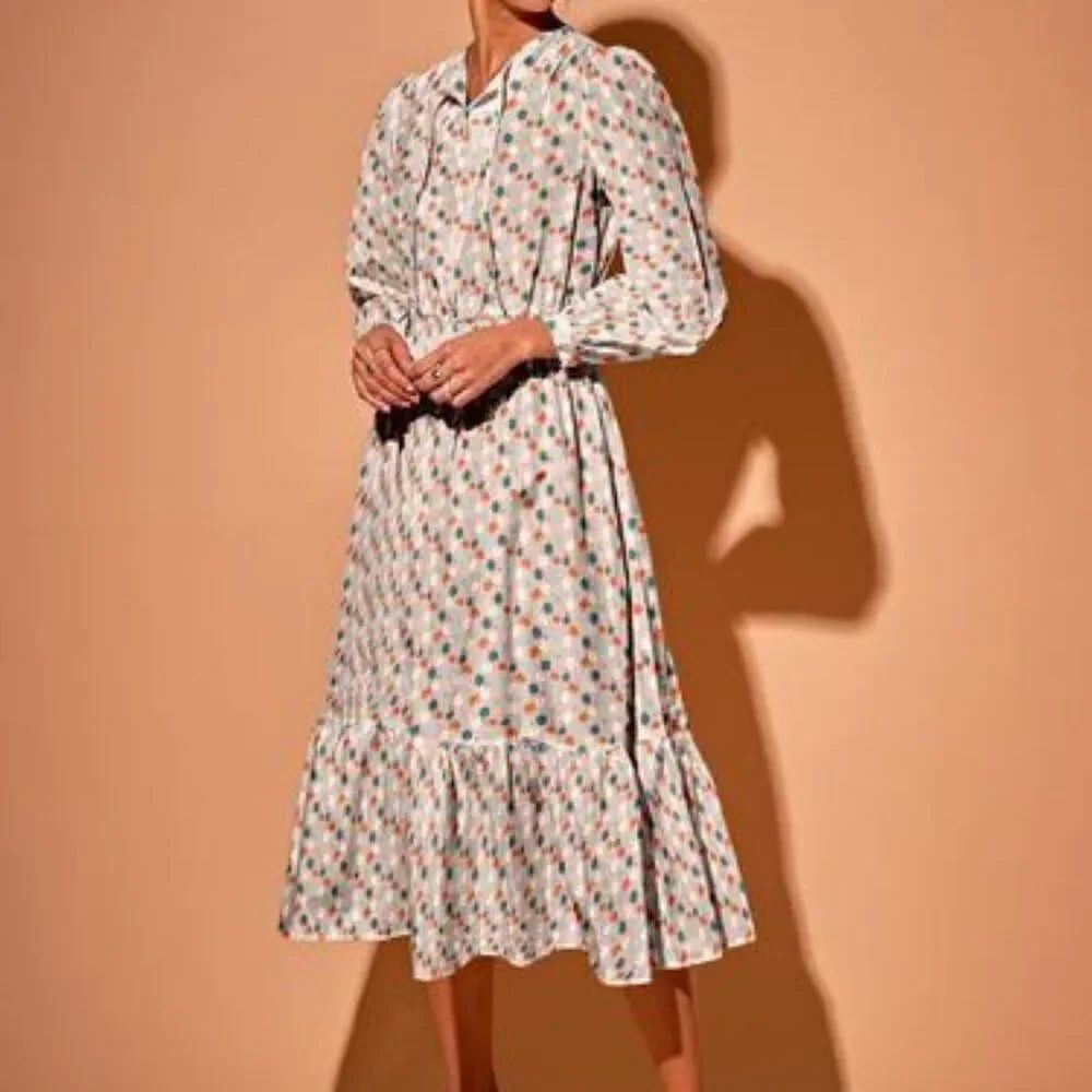 Tucker NYC Juliette Dress Blush Mint Poppies Micro in Viscose Crepe Floral Midi